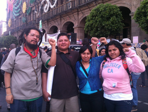 Los estudiantes detenidos: Claudia Trejo, Jessica Reyna, Daniel Esquivel y Ángel Peralta. Foto: Daniela Rea