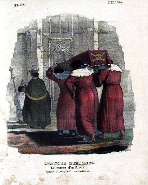 Entierro de un hombre en el siglo XIX, litografía de Claudio Linati