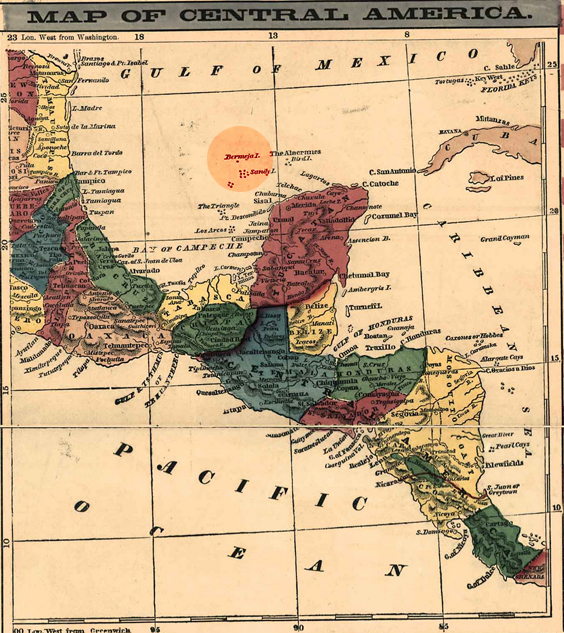 Mapa de J. Haven publicado en 1856 en Estados Unidos donde se ve claramente marcada la ubicación de la Isla Bermeja