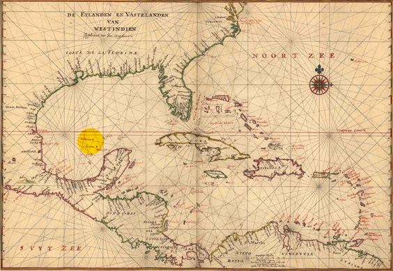 Mapa de 1639 dibujado por el holandés Joan Vingboons donde aparece la Isla Bermeja.
