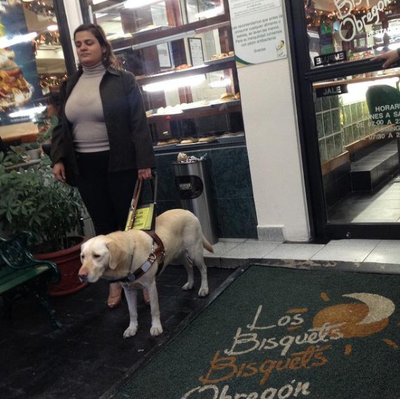 Lucero y su perro Ava han sido discriminadas en restaurantes de la cadena Bisquets de Obregón. Foto: dis-capacidad