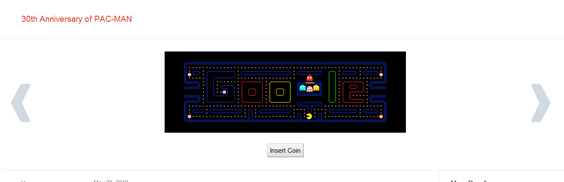 Pantalla de inicio de la página de Google del 21 de mayo de 2010, 30 aniversario de Pac-Man