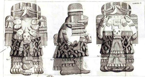 La Coatlicue, dibujo de Antonio de León y Gama en el siglo XVII