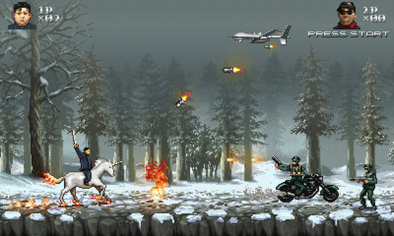 Sin duda, lo mejor del juego es la aparición de un flamante unicornio blanco que sirve de montura y arma al dictador. Foto: Moneyhorse Games