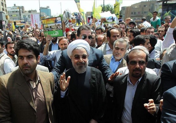 presidente iraní, Hasán Rohaní, mientras participa en una manifestación anti-israelí con motivo del Día de Jerusalén. Foto: EFE
