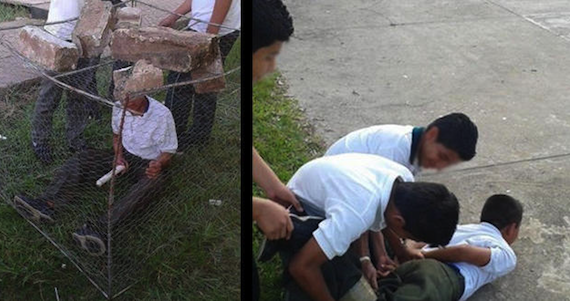 El joven es agredido por sus compañeros. Foto: Tabasco Hoy