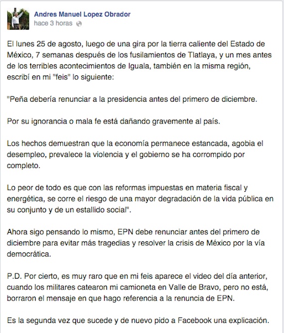 Foto: Facebook Andrés Manuel López Obrador