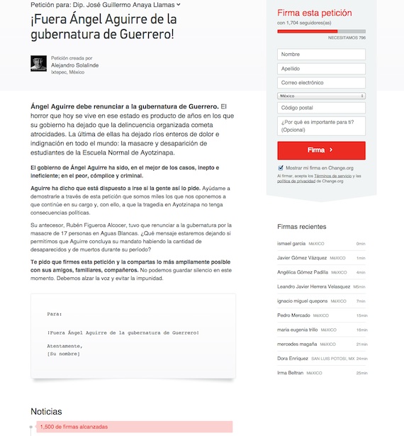 Solalinde pide firmar la petición para que Ángel Aguirre renuncie a la gubernatura de Guerrero. Foto: Especial