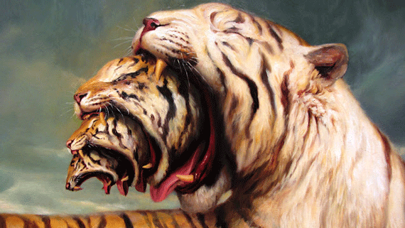 Los tigres de Martin Wittfooth. Foto tomada de galería de arte