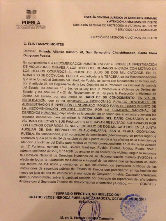 Oficio entregado a Elia Tamayo: Foto: LadoB