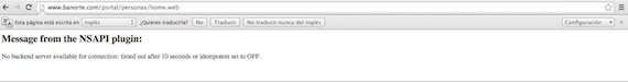 El acceso al portal de Banorte no era posible. Foto: Especial.