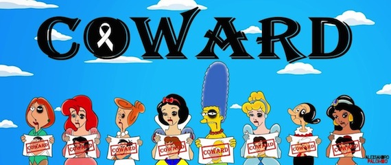 Marge, Lois, Ariel, Blanca Nieves, Jazmín, Oliva, Cenicienta y Vilma Picapiedra, son los personajes que aparecen en la galería "Cobarde". Foto: Alexsandro Palombo