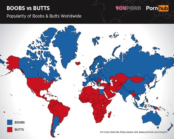 A excepción de Canada y Argentina, toda América mostró mayor predilección por los traseros. Foto: Pornhub Insights