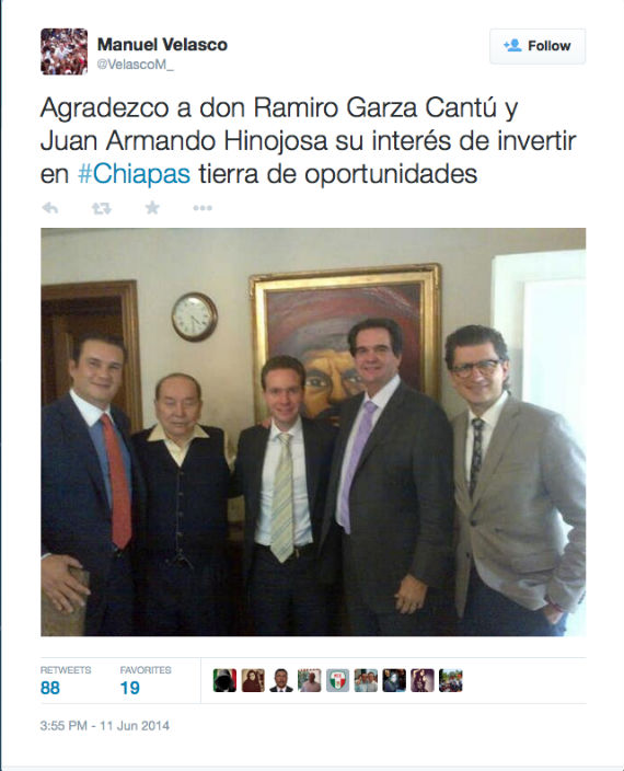 Tuit del Gobernador de Chiapas en el que aparece con el polémico empresario. Foto: Twitter