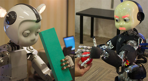 Simon e iCub, dos robots que manipulan objetos de aspecto aniñado