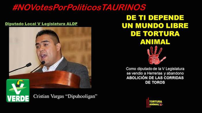 Imagen que se difundió en redes sociales por parte de usuarios para hacer "campaña negra" a quienes fomentan la tortura animal. Foto: Facebook.