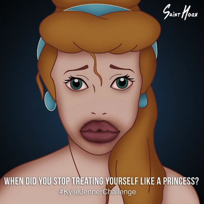 Ilustración de parodia de reto #KylieJennerChallenge Foto: sainthoaxSeguir