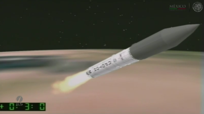 Cohete portador Proton-M Foto: Captura de pantalla, transmisión en vivo de la Secretaría de Comunicaciones y Transportes.