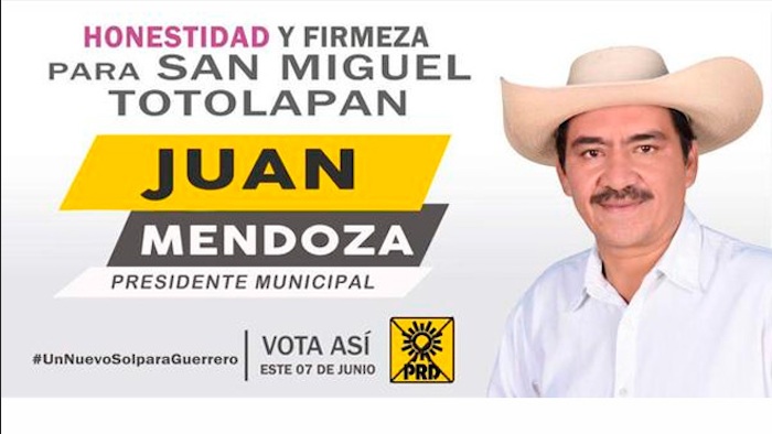 Juan Mendoza, candidato del PRD a la alcaldía de San Miguel Totolapan, Guerrero. Foto: Especial.