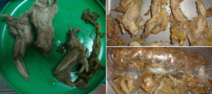 La Profepa, Delegación Morelos, aseguró varios recipientes con 32 litros de comida preparada con carne de Iguana negra. Foto: Profepa.