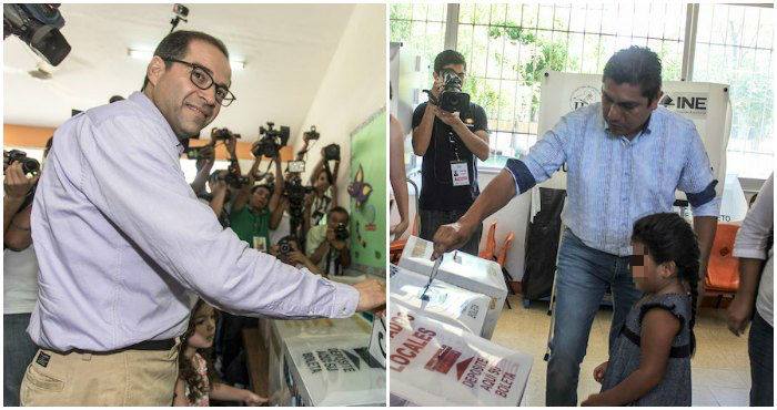 Los candidatos en disputa emitiendo su voto. Fotos: Cuartoscuro