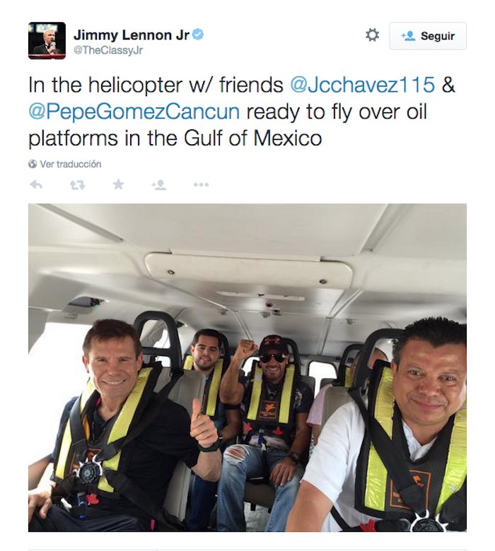 Chávez viajó con Gómez Millar, Jimmy Lennon y el Secretario General de la 47 del STPRM, Victor Manuel Kidnie. Foto: Twitter.