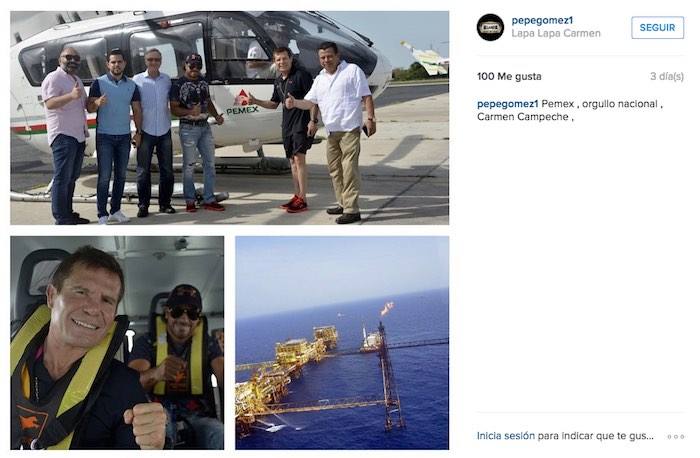 Chávez viajó junto a otras cuatro personas en un helicóptero oficial de Pemex. Foto: Instagram vía Pepe Gómez.