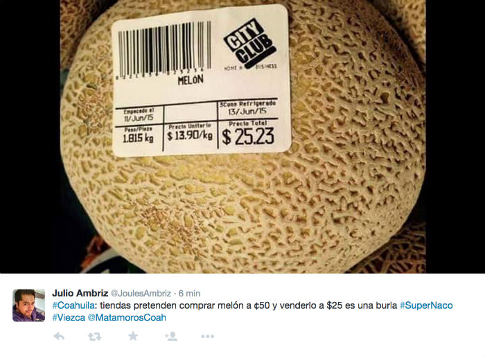 Tuiteros reclamaron los precios de tienda en comparación con el que se "impone" a los productores. Foto: Twitter.