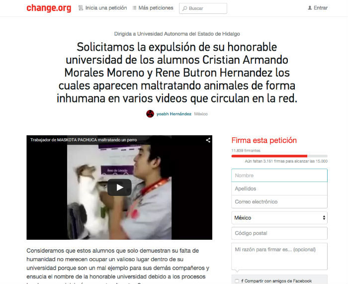 Una petición dirigida a la UAEH para expulsar a los alumnos. Foto: Especial.