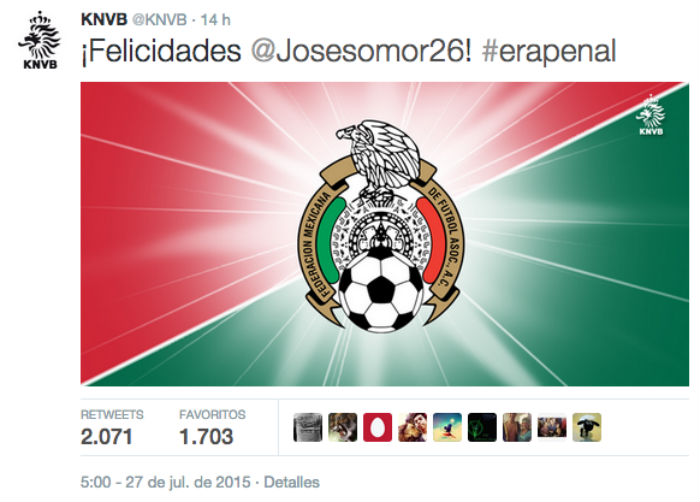 Después de todo este tiempo, por fin la Real Federación Holandesa de Fútbol escribió hoy respondiendo al aficionado mexicano. Foto: Twitter