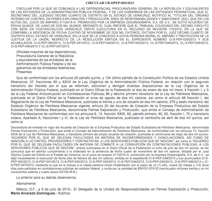 Comunicado de Pemex. Foto: DOF.