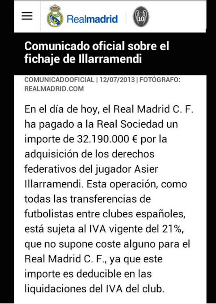 Comunicado oficial del Real Madrid.
