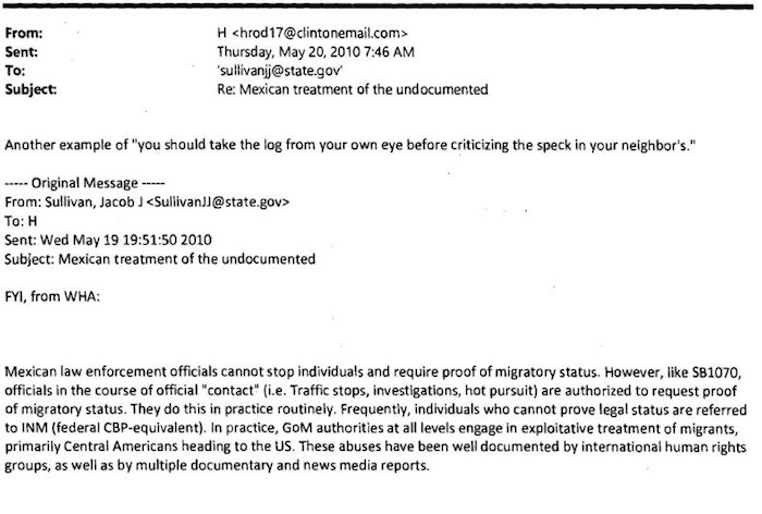 El Correo que Hillary Clinton envió el 20 de mayo de 2010.