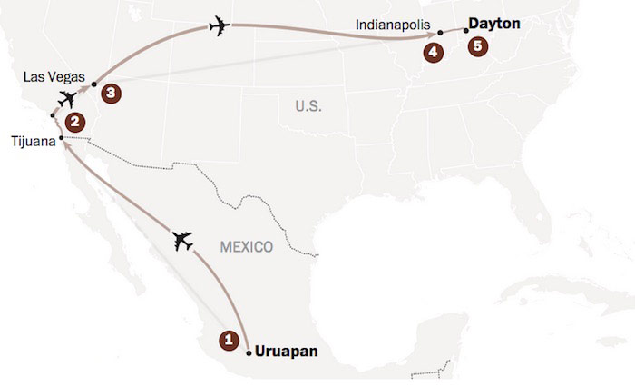 La ruta de la heroína. Gráfico: ODD C. Frankel y Laris Karklis/The Washington Post.