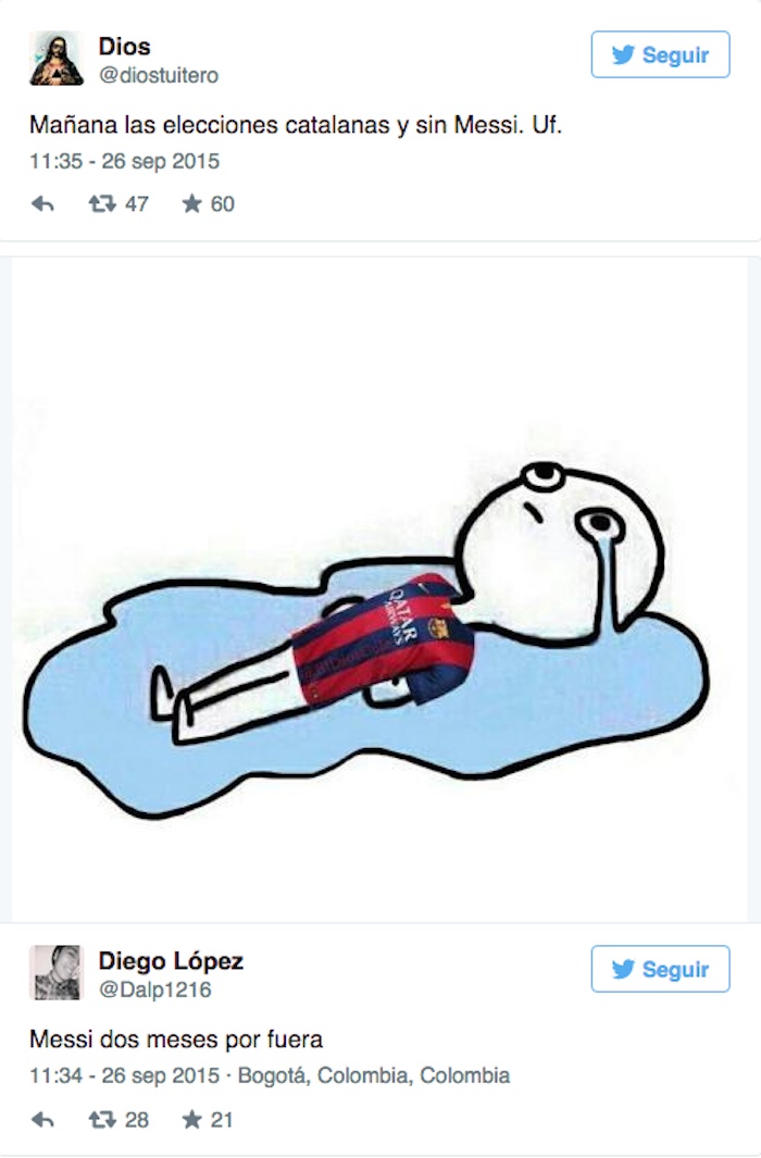 Las redes sociales se llenan de memes ante lesión de Lionel Messi. Foto: Captura de pantalla.