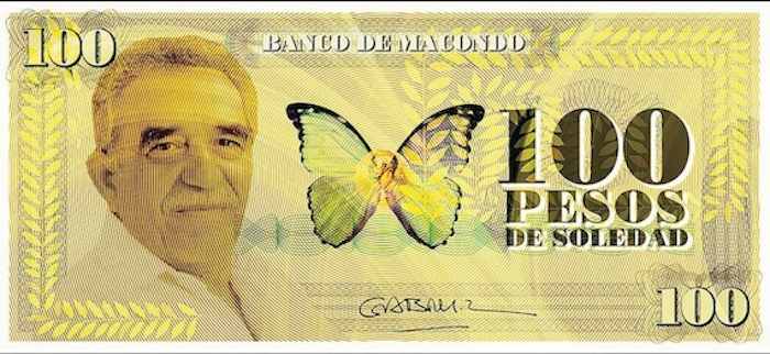 Billetes colombianos de fantasía con la imagen de “El Gabo”. Foto: Twitter.