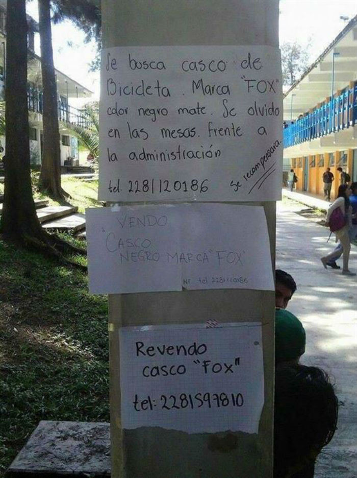 También ofrecía una recompensa. Sin embargo, los demás estudiantes, no sólo no le devolvieron el artefacto, sino que empezaron a revenderlo, en su propia cara. Foto: Tomada de Facebook