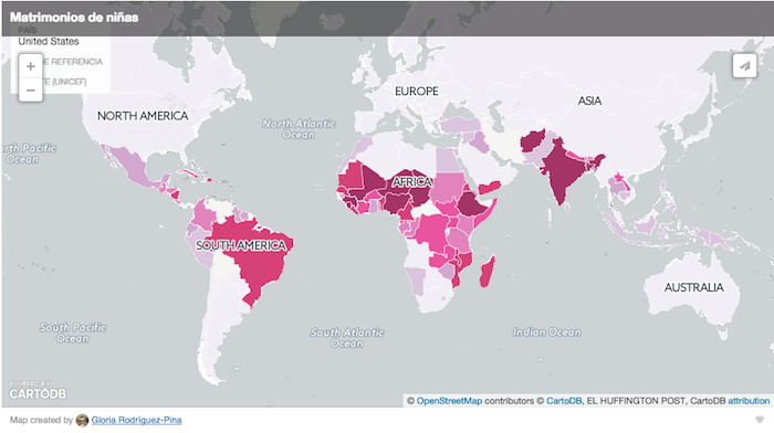 El mapa muestra los países en el que las niñas son obligadas a contraer matrimonio. Foto: Captura de pantalla