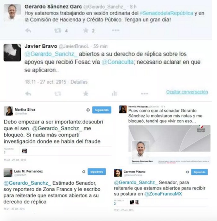 Captura de pantalla de los tweets enviados a Gerardo Sánchez. Foto: Zona Franca