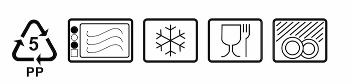 Logos que indican que plástico puede usarse en microondas