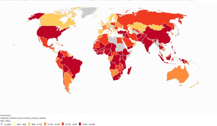 Este mapa recoge los millones de niñas no escolarizadas. Foto: Captura de pantalla