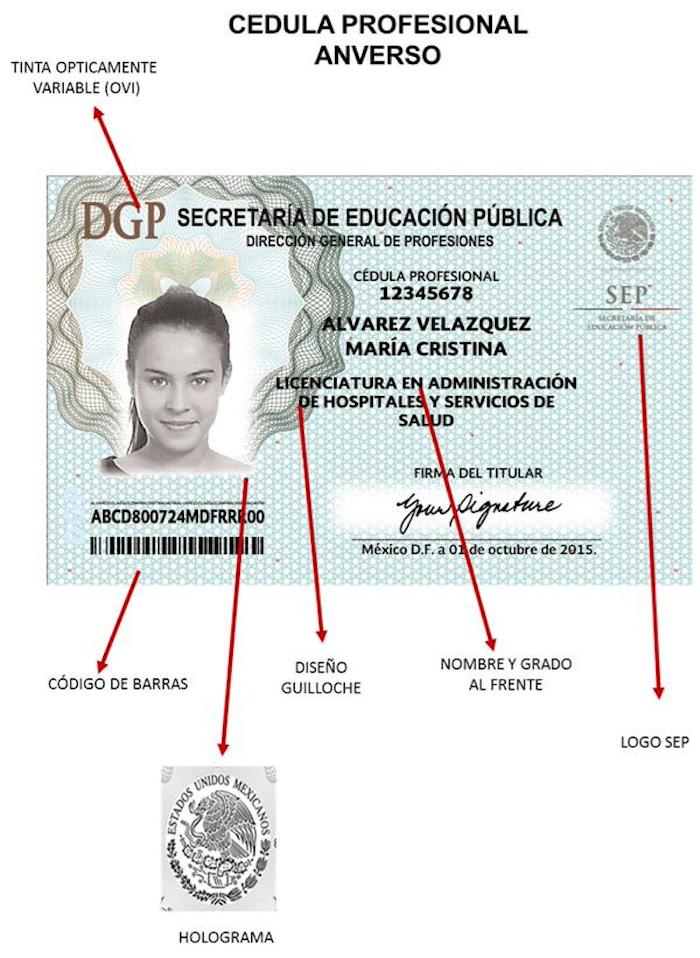 Cédula SEP Parte frontal de la cédula profesional. Foto: Twitter vía @SEP_mx