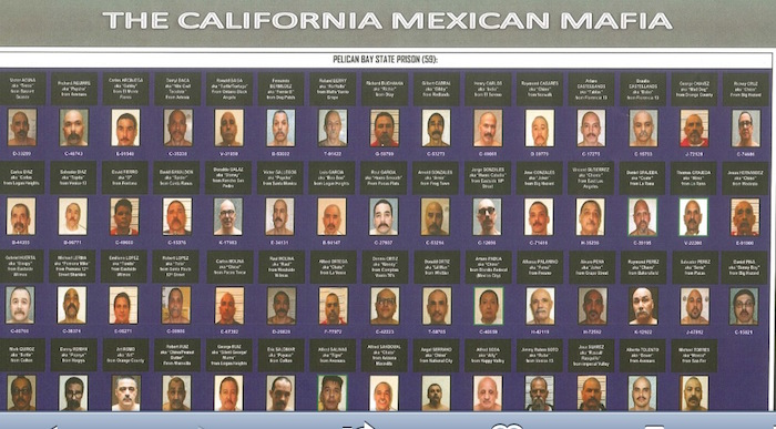 Gráfica de presuntos jefes de la Mafia Mexicana en la prisión estatal Pelican Bay. Foto: La Opinión