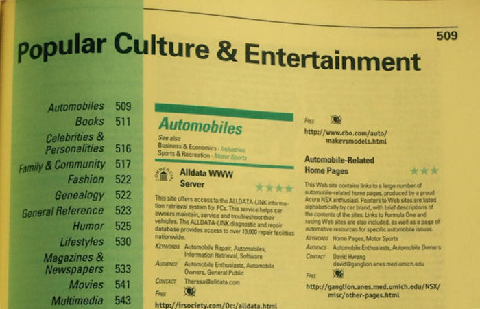 Las "New Riders" Official Internet Yellow Pages’ incluían una valoración de cada recurso. Foto: Christine Maxwell