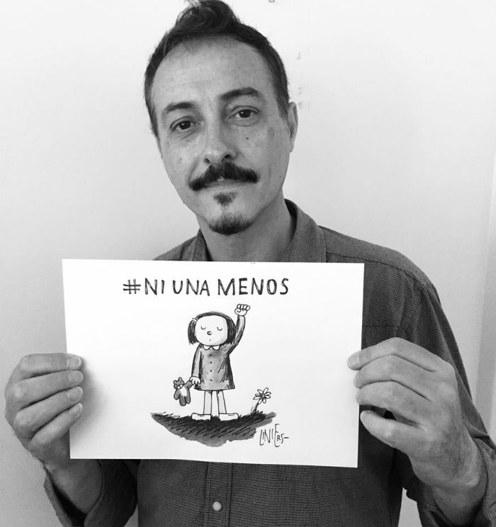 El músico participando de la campaña contra la violencia de género en Argentina. Foto: Francisco Cañedo, SinEmbargo