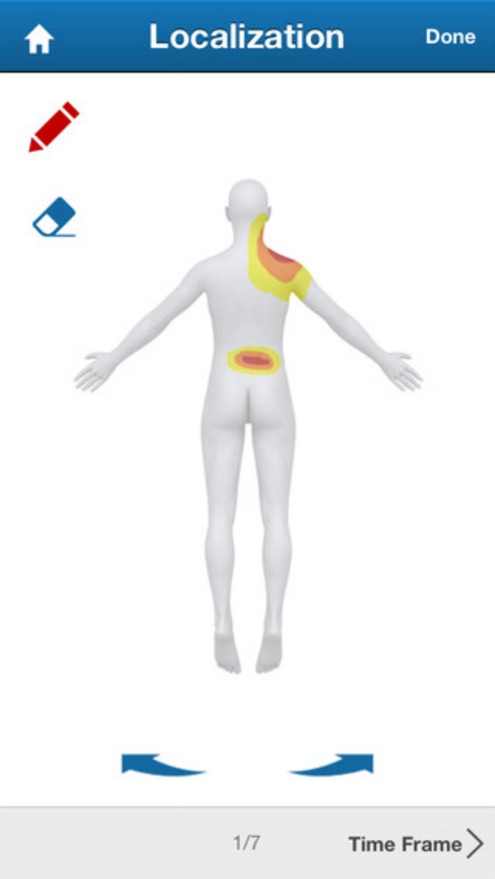 En la app se lleva un seguimiento de las zonas adoloridas, así como los medicamentos para erradicarlos. Imagen: Google Play