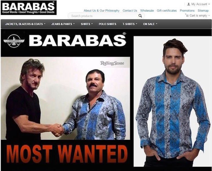 Tienda de ropa de Estado Unidos pone a la venta "Las camisas de 'El Chapo'". Foto: Barabas Men
