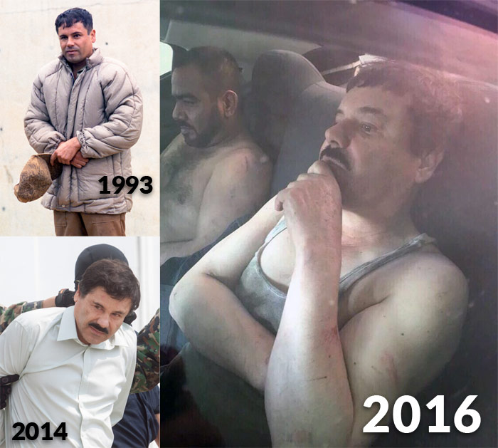 Las tres capturas de “El Chapo” Guzmán. Fotos: Cuartoscuro y especial