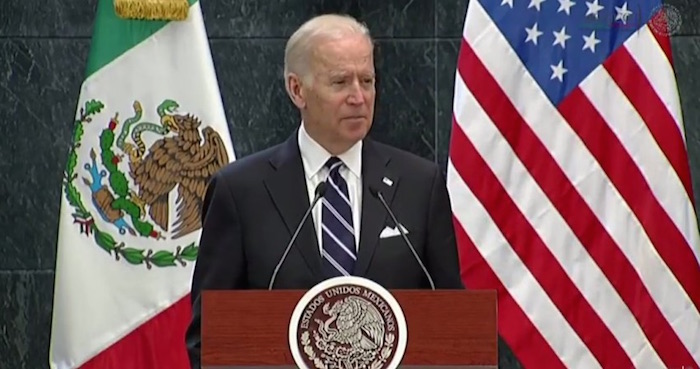 El Vicepresidente de Estados Unidos, Joseph Biden, durante la conferencia de prensa que ofreció esta tarde tras su reunión con el Presidente Peña Nieto. Foto: Captura de pantalla