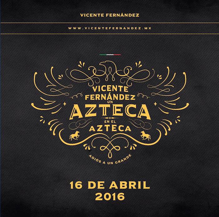 "Hoy quiero compartirles con todo el cariño del mundo, que me encuentro preparando mi despedida de los escenarios para agradecerle a todo mi público por tanto! #UnAztecaEnElAzteca los espero el 16 de abril", se lee en sus redes sociales. foto: Facebook, Vicente Fernandez
